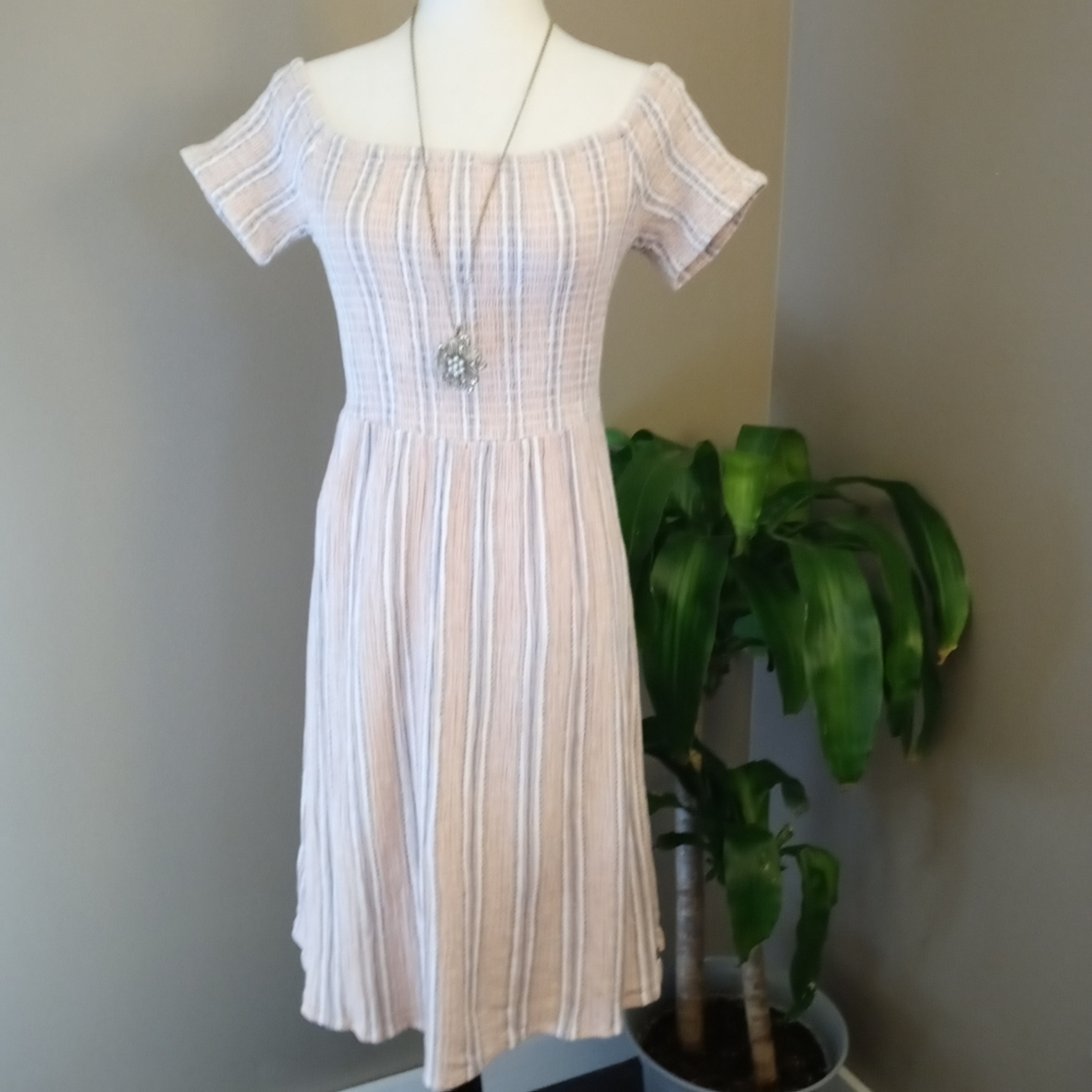 Roxy blue and white stripe off the shoulder dress
